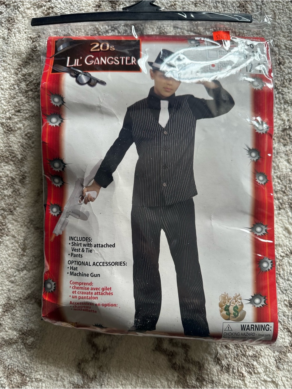 NEW!! Kids Black Pinstripe Lil Gangster Costume - 20s Outfit with White Tie